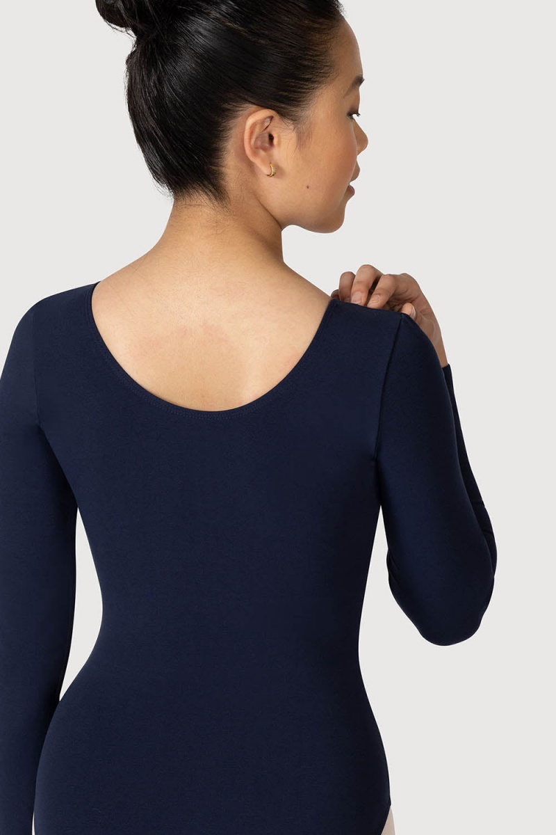 Women's Bloch Parla Gathered Long Sleeve Leotards Navy | MYIIZ40534