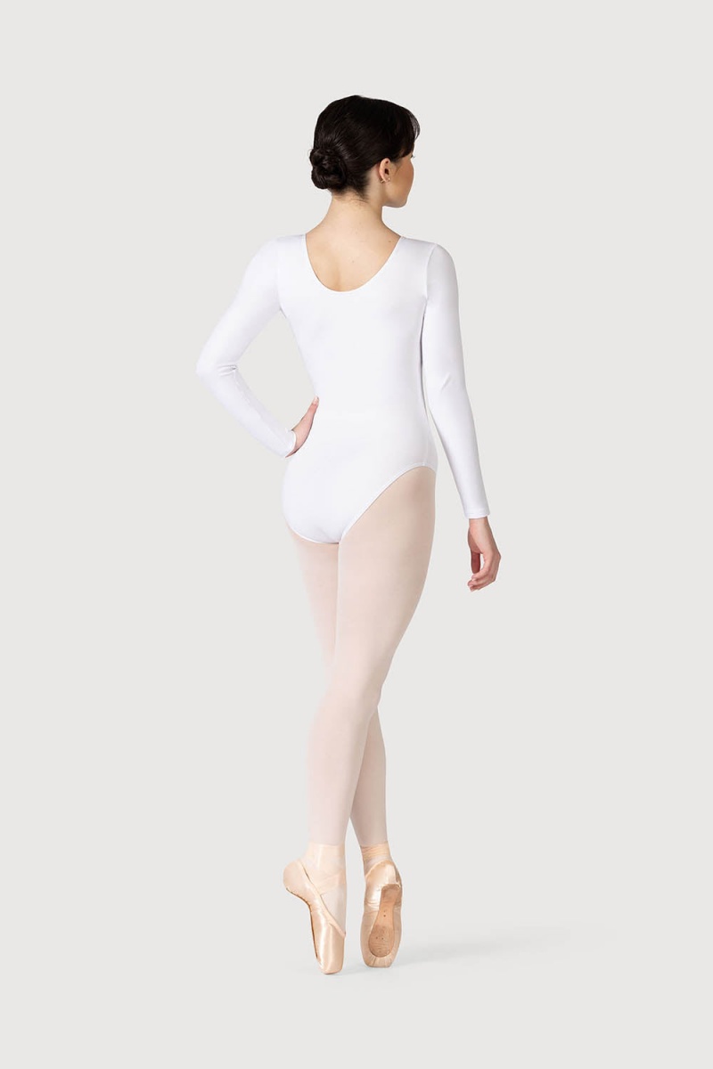 Women's Bloch Parla Gathered Long Sleeve Leotards White | MYXBR57070