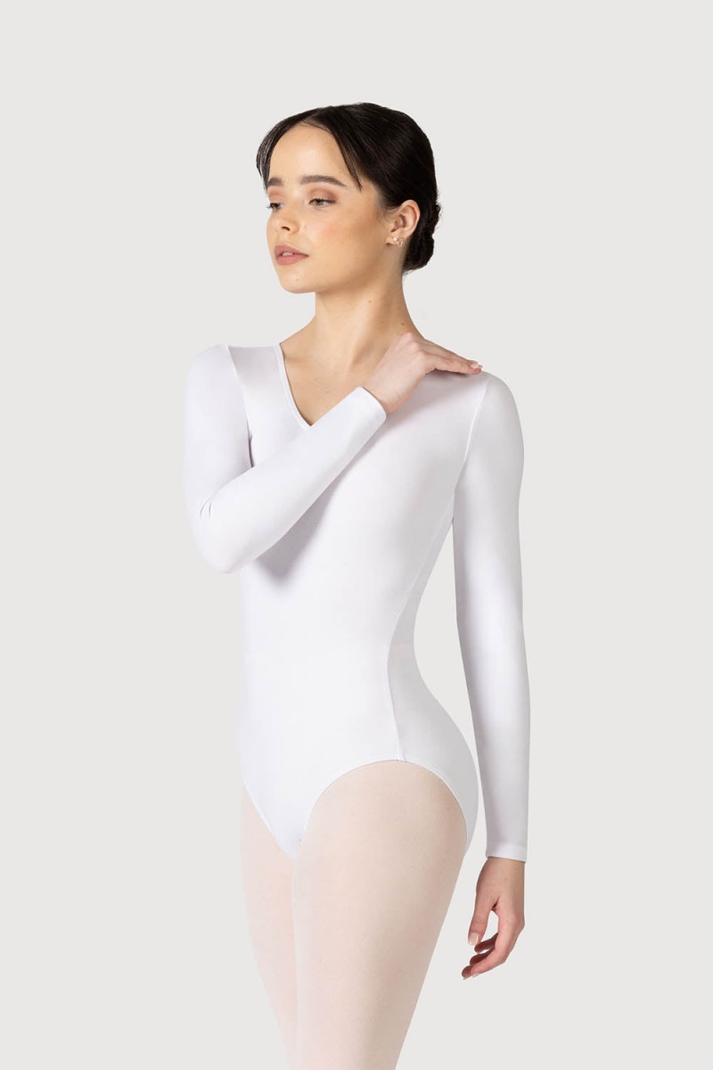 Women\'s Bloch Parla Gathered Long Sleeve Leotards White | MYXBR57070