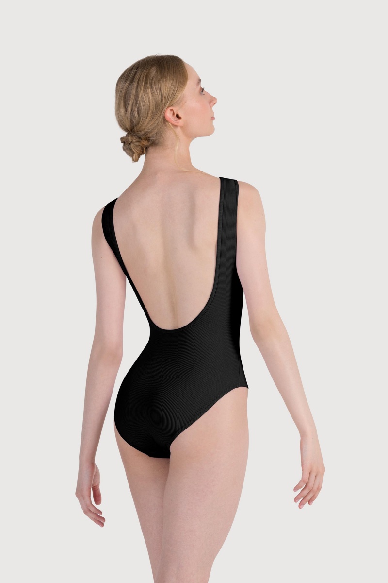 Women's Bloch Reyna Boat Neck Rib Leotards Black | EMYHC88095