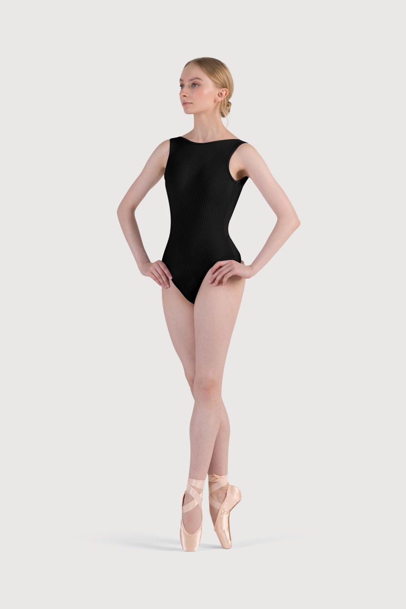 Women's Bloch Reyna Boat Neck Rib Leotards Black | EMYHC88095