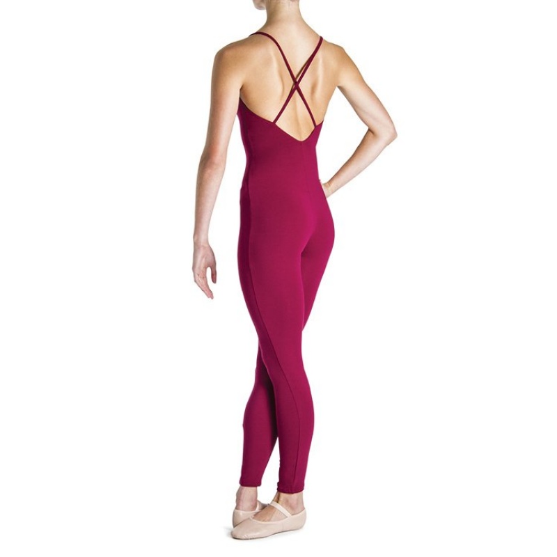 Women's Bloch Una Cross Back Unitards Burgundy | MYZPD29822