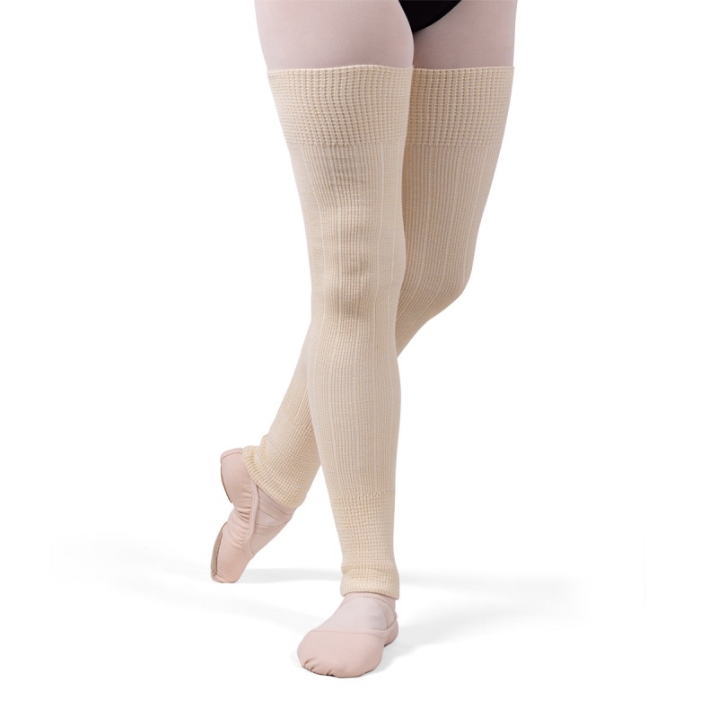 Women\'s Bloch X Knit Long Ribbed Legwarmers Knitwear Butter/White | AMYDF13334